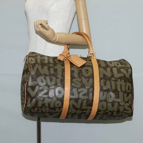 LOUIS VUITTON Monogram Graffiti Keepall 50 Boston Bag Khaki M92196 Auth 129961V - Picture 3 of 16